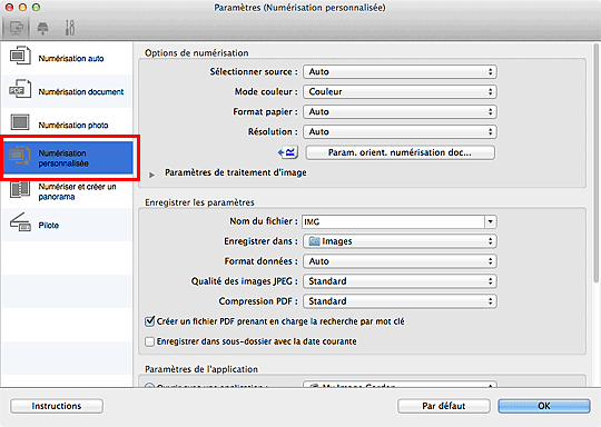 figure : boîte de dialogue Paramètres